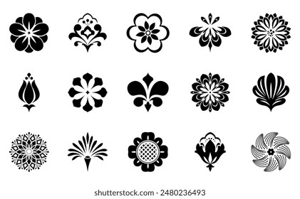 Flowers icon set. Flowers isolated on transparent background. Flowers in modern simple. Cute round flower plant nature collection. Vector illustrator