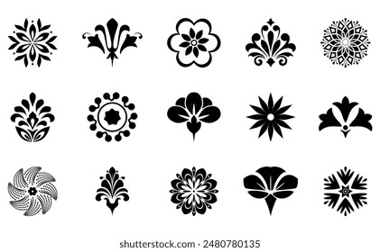 Flowers icon set. Flowers isolated on transparent background. Flowers in modern simple. Cute round flower plant nature collection. Vector illustrator