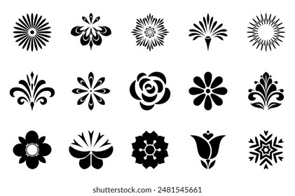 Flowers icon set. Flowers isolated on transparent background. Flowers in modern simple. Cute round flower plant nature collection. Vector illustrator