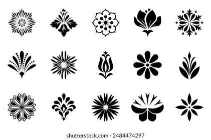 Flowers icon set. Flowers isolated on transparent background. Flowers in modern simple. Cute round flower plant nature collection. Vector illustrator