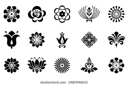 Flowers icon set. Flowers isolated on transparent background. Flowers in modern simple. Cute round flower plant nature collection. Vector illustrator