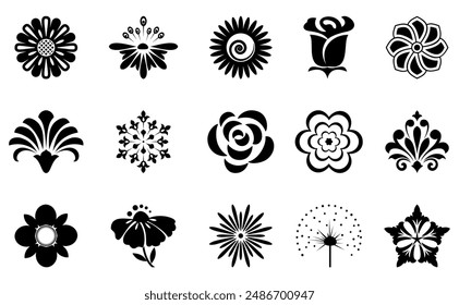 Flowers icon set. Flowers isolated on transparent background. Flowers in modern simple. Cute round flower plant nature collection. Vector illustrator