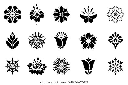 Flowers icon set. Flowers isolated on transparent background. Flowers in modern simple. Cute round flower plant nature collection. Vector illustrator