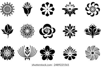 Blumensymbol gesetzt. Blumen isoliert auf transparentem Hintergrund. Blumen in moderner Schlichtheit. Niedliche runde Blume Pflanze Natur Kollektion. Vektorgrafik Illustrator