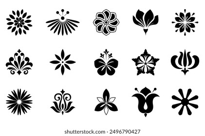 Flowers icon set. Flowers isolated on transparent background. Flowers in modern simple. Cute round flower plant nature collection. Vector illustrator