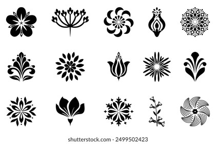 Flowers icon set. Flowers isolated on transparent background. Flowers in modern simple. Cute round flower plant nature collection. Vector illustrator