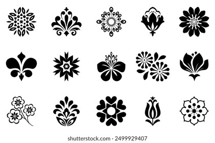 Flowers icon set. Flowers isolated on transparent background. Flowers in modern simple. Cute round flower plant nature collection. Vector illustrator