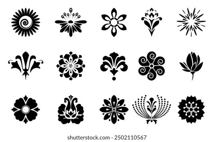 Blumen-Symbol-Set. Blumen einzeln auf transparentem Hintergrund. Blumen in modernen einfach. Süße runde Blumenpflanze Natursammlung. Vektorgrafik