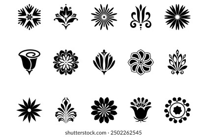 Blumen-Symbol-Set. Blumen einzeln auf transparentem Hintergrund. Blumen in modernen einfach. Süße runde Blumenpflanze Natursammlung. Vektorgrafik