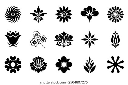 Flowers icon set. Flowers isolated on transparent background. Flowers in modern simple. Cute round flower plant nature collection. Vector illustrator