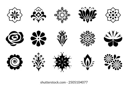 Blumen-Symbol-Set. Blumen einzeln auf transparentem Hintergrund. Blumen in modernen einfach. Süße runde Blumenpflanze Natursammlung. Vektorgrafik