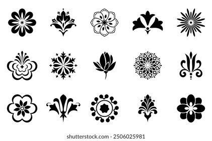 Conjunto de iconos de flores. Flores aisladas sobre fondo transparente. Flores en moderno sencillo. Linda planta de flores redondas colección de la naturaleza. Ilustrador de Vector