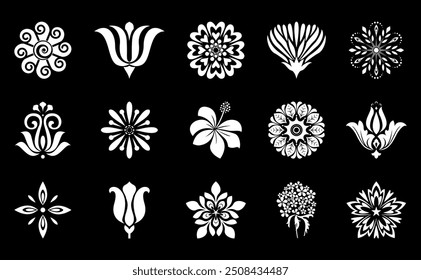 Flowers icon set. Flowers isolated on transparent background. Flowers in modern simple. Cute round flower plant nature collection. Vector illustrator