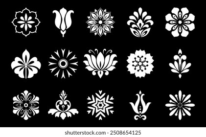 Flowers icon set. Flowers isolated on transparent background. Flowers in modern simple. Cute round flower plant nature collection. Vector illustrator