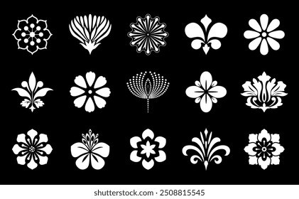 Bloemen pictogram ingesteld. Bloemen geïsoleerd op een transparante achtergrond. Bloemen in eenvoudige vorm. Leuke ronde bloemenplant natuurcollectie. Vectorillustrator
