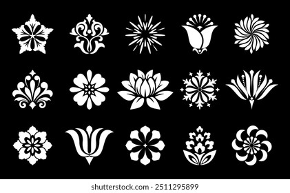 Flowers icon set. Flowers isolated on transparent background. Flowers in modern simple. Cute round flower plant nature collection. Vector illustrator