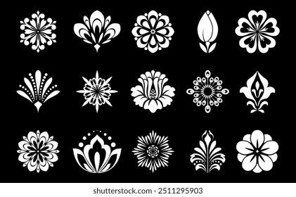 Flowers icon set. Flowers isolated on transparent background. Flowers in modern simple. Cute round flower plant nature collection. Vector illustrator