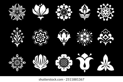 Flowers icon set. Flowers isolated on transparent background. Flowers in modern simple. Cute round flower plant nature collection. Vector illustrator