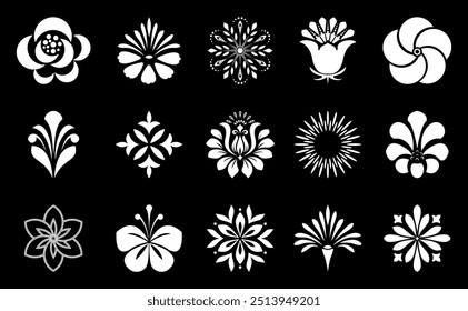 Flowers icon set. Flowers isolated on transparent background. Flowers in modern simple. Cute round flower plant nature collection. Vector illustrator