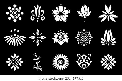 Conjunto de iconos de flores. Flores aisladas sobre fondo transparente. Flores en moderno sencillo. Linda planta de flores redondas colección de la naturaleza. Ilustrador de Vector