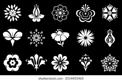 Flowers icon set. Flowers isolated on transparent background. Flowers in modern simple. Cute round flower plant nature collection. Vector illustrator
