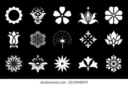 Conjunto de iconos de flores. Flores aisladas sobre fondo transparente. Flores en moderno sencillo. Linda planta de flores redondas colección de la naturaleza. Ilustrador de Vector