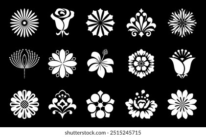 Flowers icon set. Flowers isolated on transparent background. Flowers in modern simple. Cute round flower plant nature collection. Vector illustrator