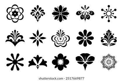 Flowers icon set. Flowers isolated on transparent background. Flowers in modern simple. Cute round flower plant nature collection. Vector illustrator