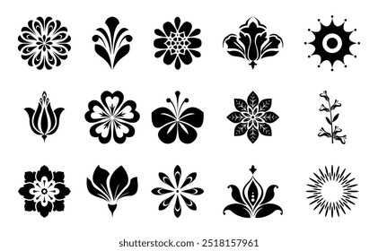 Flowers icon set. Flowers isolated on transparent background. Flowers in modern simple. Cute round flower plant nature collection. Vector illustrator