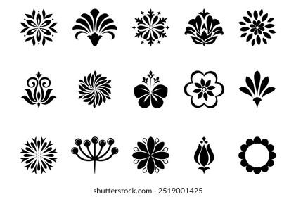 Conjunto de iconos de flores. Flores aisladas sobre fondo transparente. Flores en moderno sencillo. Linda planta de flores redondas colección de la naturaleza. Ilustrador de Vector