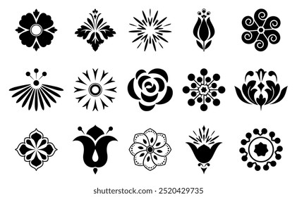 Flowers icon set. Flowers isolated on transparent background. Flowers in modern simple. Cute round flower plant nature collection. Vector illustrator