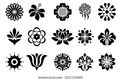 Blumen-Symbol-Set. Blumen einzeln auf transparentem Hintergrund. Blumen in modernen einfach. Süße runde Blumenpflanze Natursammlung. Vektorgrafik