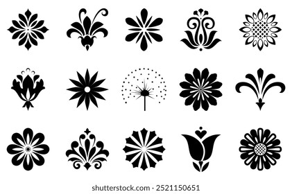 Conjunto de iconos de flores. Flores aisladas sobre fondo transparente. Flores en moderno sencillo. Linda planta de flores redondas colección de la naturaleza. Ilustrador de Vector