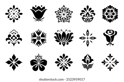Conjunto de iconos de flores. Flores aisladas sobre fondo transparente. Flores en moderno sencillo. Linda planta de flores redondas colección de la naturaleza. Ilustrador de Vector