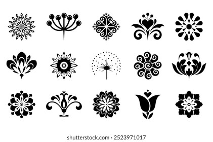 Flowers icon set. Flowers isolated on transparent background. Flowers in modern simple. Cute round flower plant nature collection. Vector illustrator