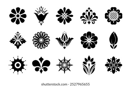 Flowers icon set. Flowers isolated on transparent background. Flowers in modern simple. Cute round flower plant nature collection. Vector illustrator