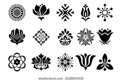 Blumen-Symbol-Set. Blumen einzeln auf transparentem Hintergrund. Blumen in modernen einfach. Süße runde Blumenpflanze Natursammlung. Vektorgrafik