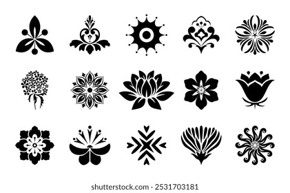 Conjunto de iconos de flores. Flores aisladas sobre fondo transparente. Flores en moderno sencillo. Linda planta de flores redondas colección de la naturaleza. Ilustrador de Vector