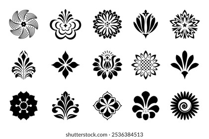 Conjunto de iconos de flores. Flores aisladas sobre fondo transparente. Flores en moderno sencillo. Linda planta de flores redondas colección de la naturaleza. Ilustrador de Vector