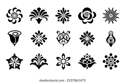 Flowers icon set. Flowers isolated on transparent background. Flowers in modern simple. Cute round flower plant nature collection. Vector illustrator