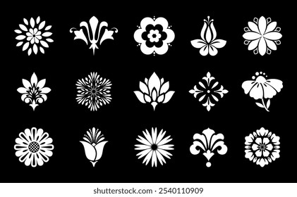 Flowers icon set. Flowers isolated on transparent background. Flowers in modern simple. Cute round flower plant nature collection. Vector illustrator