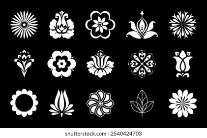 Conjunto de iconos de flores. Flores aisladas sobre fondo transparente. Flores en moderno sencillo. Linda planta de flores redondas colección de la naturaleza. Ilustrador de Vector