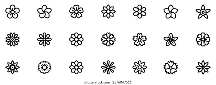 Flowers icon set. Flowers isolated on transparent background. Flowers in modern simple. Cute round flower plant nature collection. Vector illustrator. EPS 10