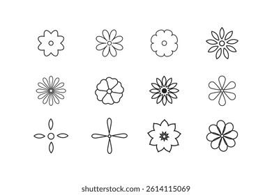 Flowers icon set. Flowers isolated on white  background. Flowers in modern simple. Cute round flower plant nature collection. Vector illustrator