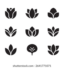 Flowers icon set. Flowers isolated on transparent background. Flowers in modern simple. Cute round flower plant nature collection
