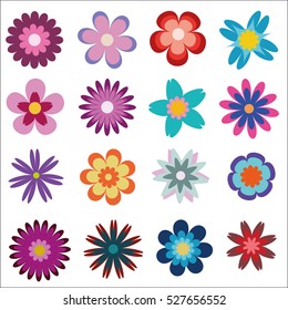 Flowers icon set isolated on white background. Coloful vector illustration. Flat design.