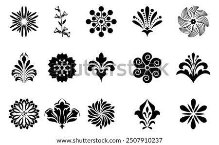 Flowers icon set. Flowers isolated on transparent background. Flowers in modern simple. Cute round flower plant nature collection. Vector illustrator
