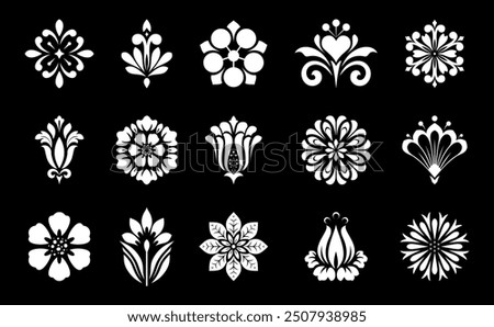 Flowers icon set. Flowers isolated on transparent background. Flowers in modern simple. Cute round flower plant nature collection. Vector illustrator