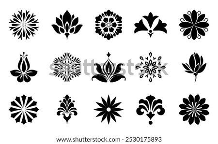 Flowers icon set. Flowers isolated on transparent background. Flowers in modern simple. Cute round flower plant nature collection. Vector illustrator
