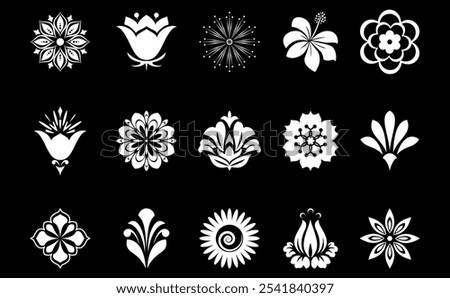 Flowers icon set. Flowers isolated on transparent background. Flowers in modern simple. Cute round flower plant nature collection. Vector illustrator